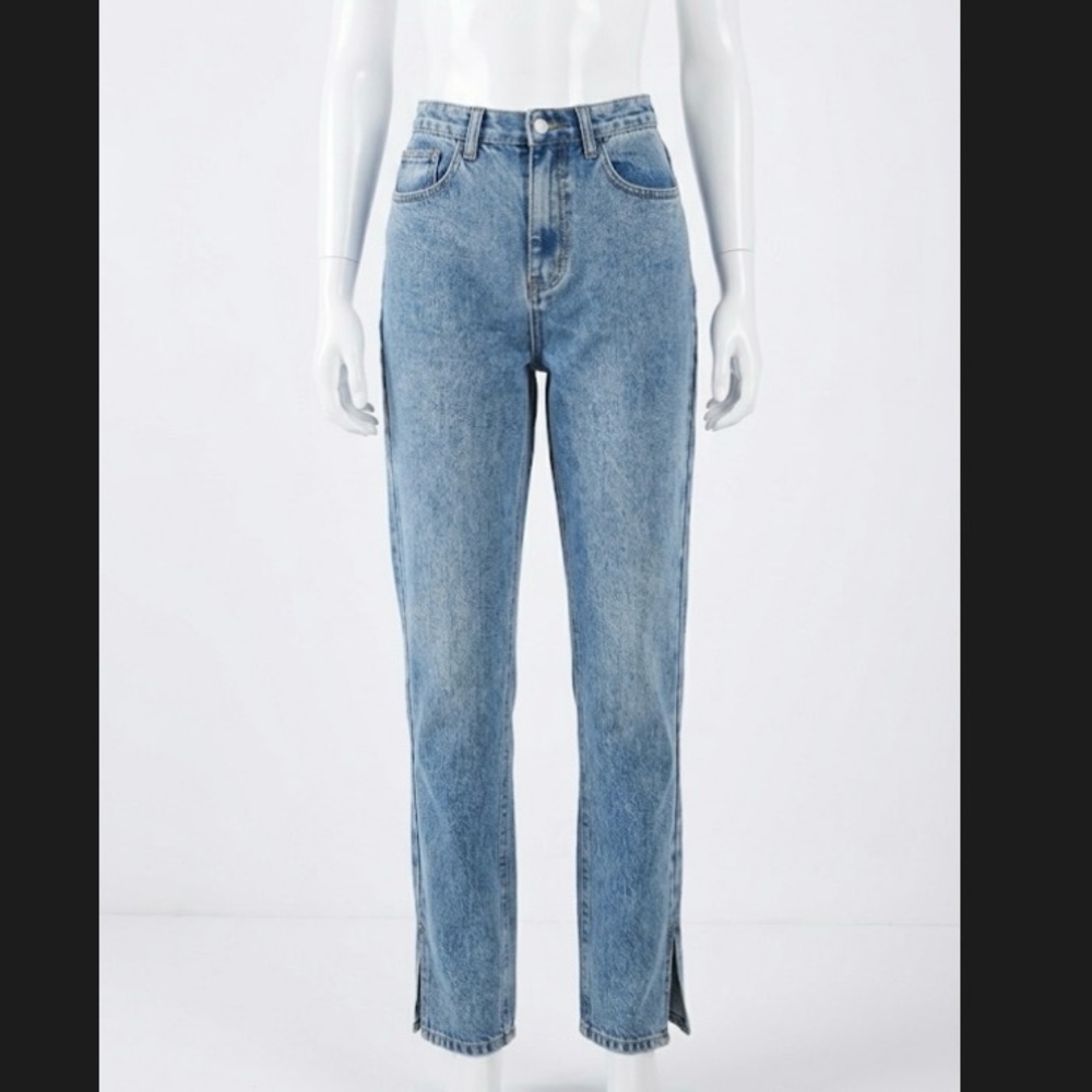 PrettyLittleThing Split Hem Aesthetic Straight Leg Blue Jeans Women’s UK 8